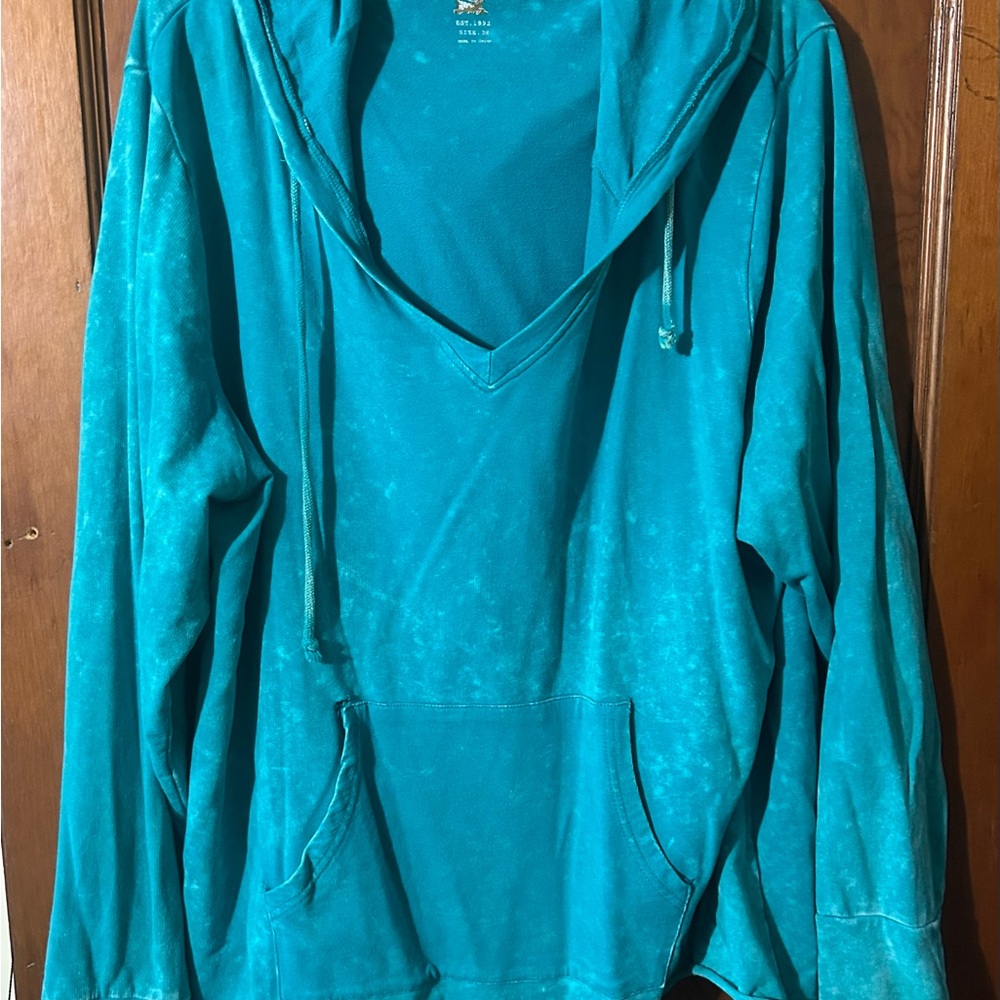 Women's Teal V-Neck Hoodie Sweatshirt